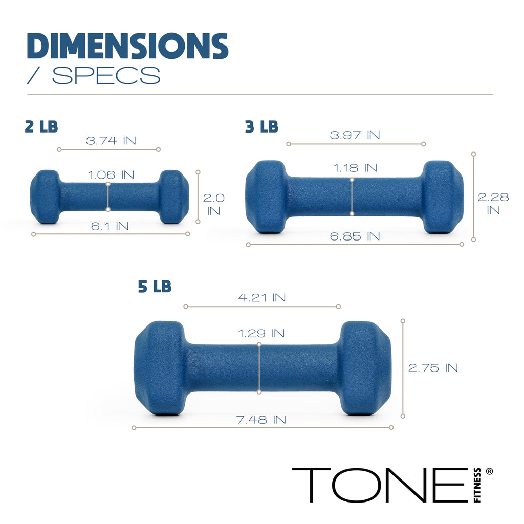 Tone Fitness 20 LB Neoprene Dumbbell Set with Storage Rack – Non-Slip, Anti-Roll Hand Weights for Home Gym Workouts - Blue