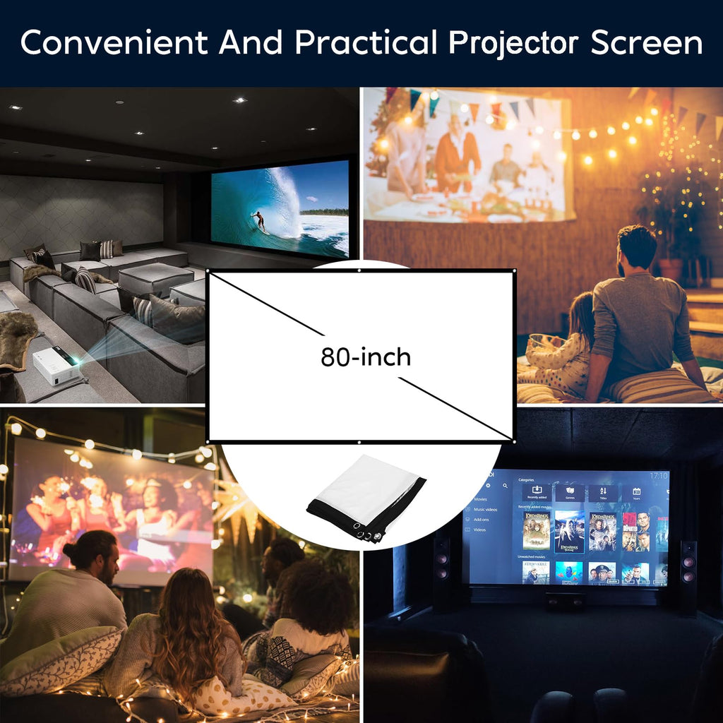 TMY 1080P Full HD Portable Mini Projector, Upgraded Bluetooth Movie Projector with Screen, Compatible with TV Stick Smartphone/HDMI/USB, Indoor & Outdoor Use