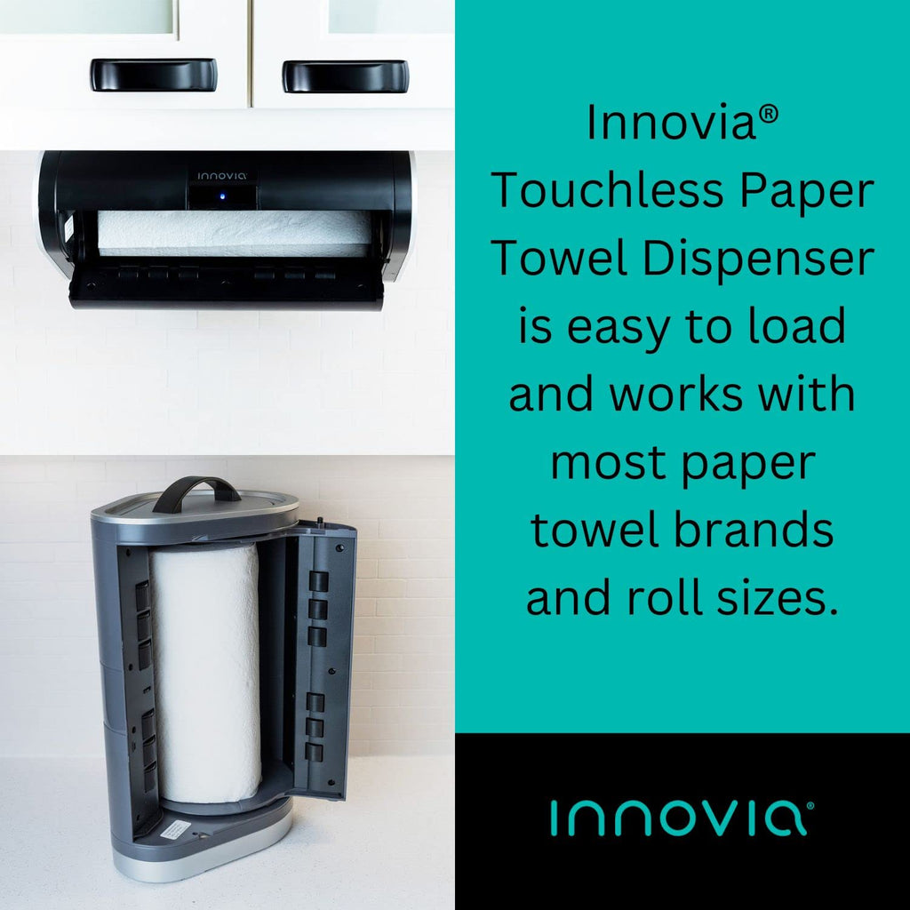 Innovia Automatic Paper Towel Dispenser. Touchless Technology. Works with Most Paper Towel Brands and Sizes. Dispenses The Number of Sheets You Need. Grey, Under Cabinet Mounted.