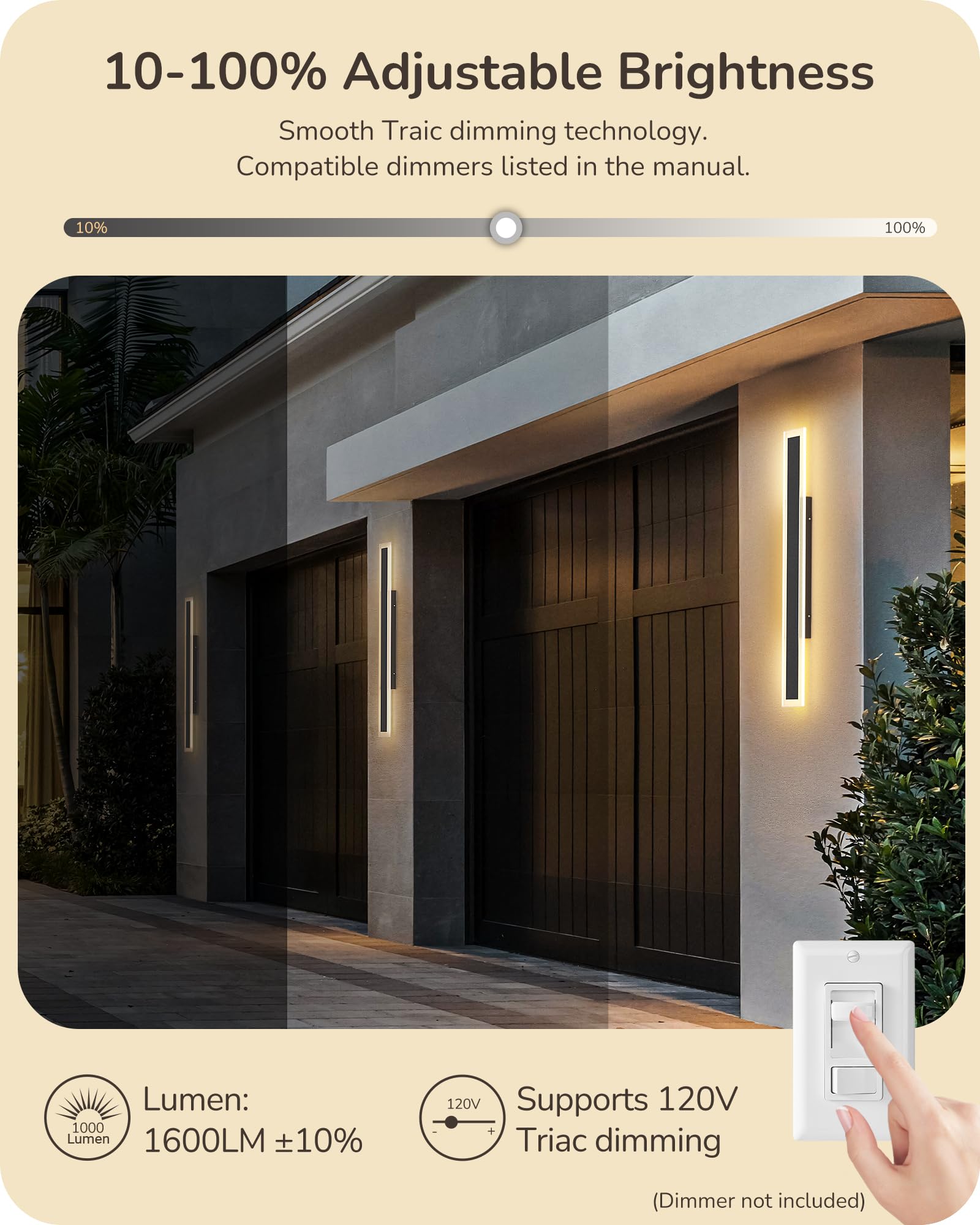 EDISHINE 39.4" LED Outdoor Wall Lights Dimmable, 2 Pack Long Exterior Lighting Fixtures Wall Mount, 3CCT, Linear Modern Outdoor Wall Sconce, IP65 Waterproof Front Porch Light for House 28W 1600LM