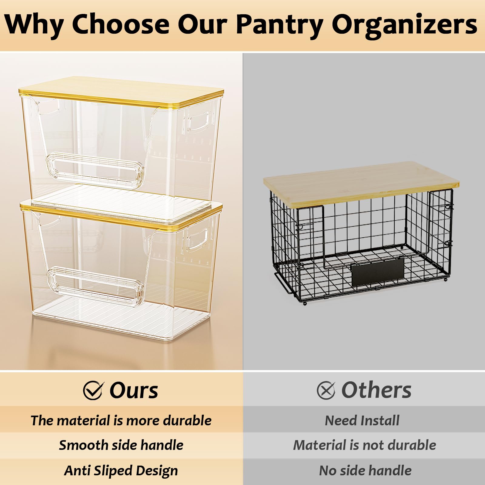 Delamu 2 Set Pantry Organizers and Storage, Trash Bag Dispenser with Bamboo Top, Stackable Trash Bag Holder Under Sink Organizer for 4-30 Gal Bags, Onion, Potato, Fruits, Clear (11-7/32"L*7"W*7-1/8"H)