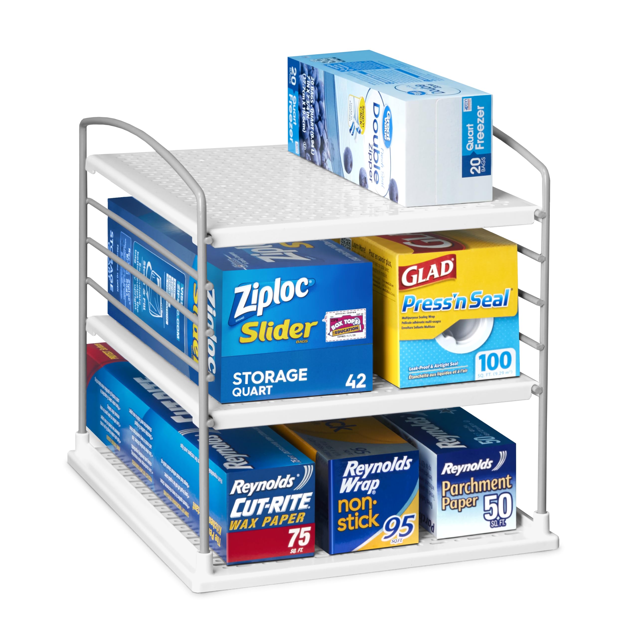 YouCopia UpSpace Cabinet Box Organizer, Adjustable Kitchen Pantry Shelf for Plastic Wrap and Foil Storage, Small Classic Edition