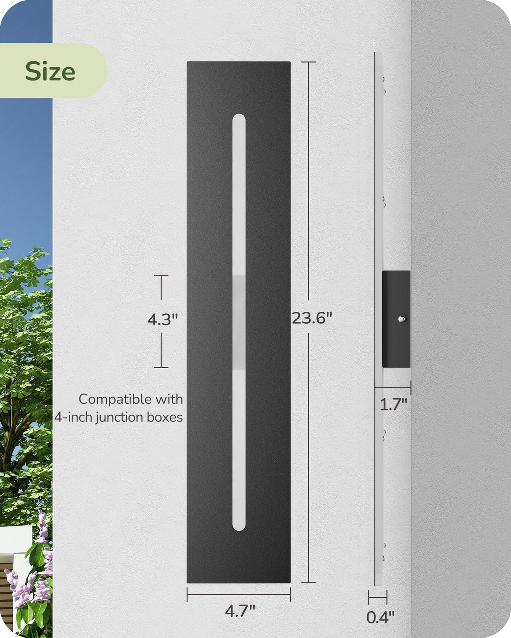 EDISHINE 23.6" Long Modern Outdoor Wall Lights, 2 Pack Rectangular Wall Mount Lighting Fixture, Iron & Acrylic, 3CCT, IP65 Waterproof, Dimmable LED Exterior Wall Sconce for Garage, Patio, Black