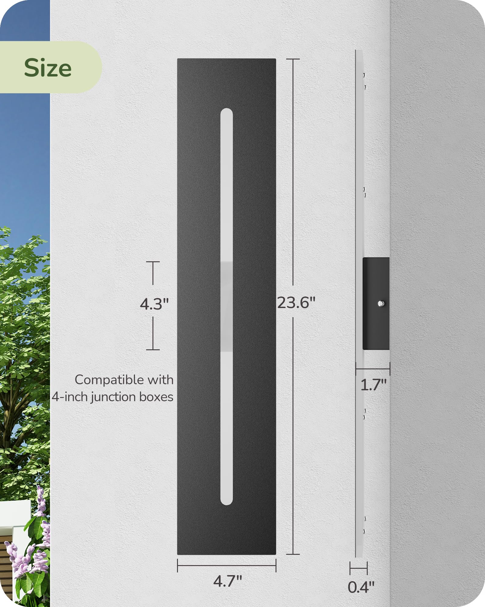 EDISHINE 23.6" Long Modern Outdoor Wall Lights, 2 Pack Rectangular Wall Mount Lighting Fixture, Iron & Acrylic, 3CCT, IP65 Waterproof, Dimmable LED Exterior Wall Sconce for Garage, Patio, Black