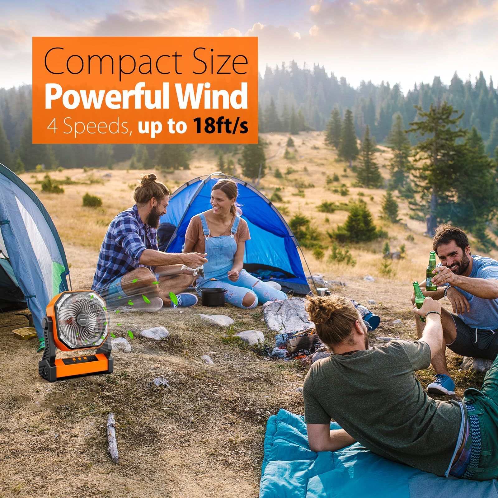 20000mAh Camping Fan, Rechargeable Battery Operated with 360° Rotatable Hook, 400 Lumes Light, 270° Pivot, 4 Speeds, 58Hrs Battery Powered Fan for Outdoor Tent Car Trip BBQ Hurricane Power Outages