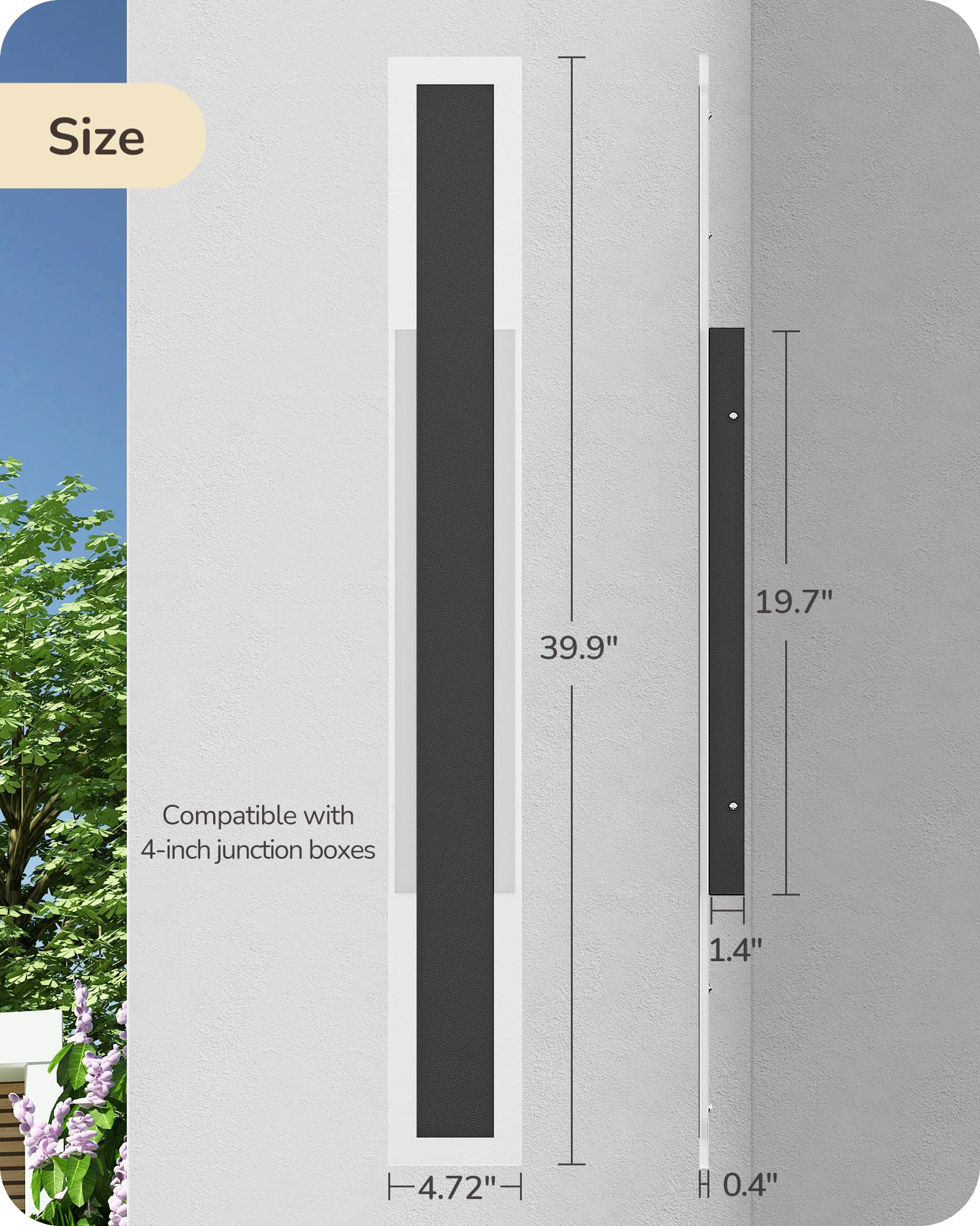 EDISHINE 39.4" LED Outdoor Wall Lights Dimmable, 2 Pack Long Exterior Lighting Fixtures Wall Mount, 3CCT, Linear Modern Outdoor Wall Sconce, IP65 Waterproof Front Porch Light for House 28W 1600LM