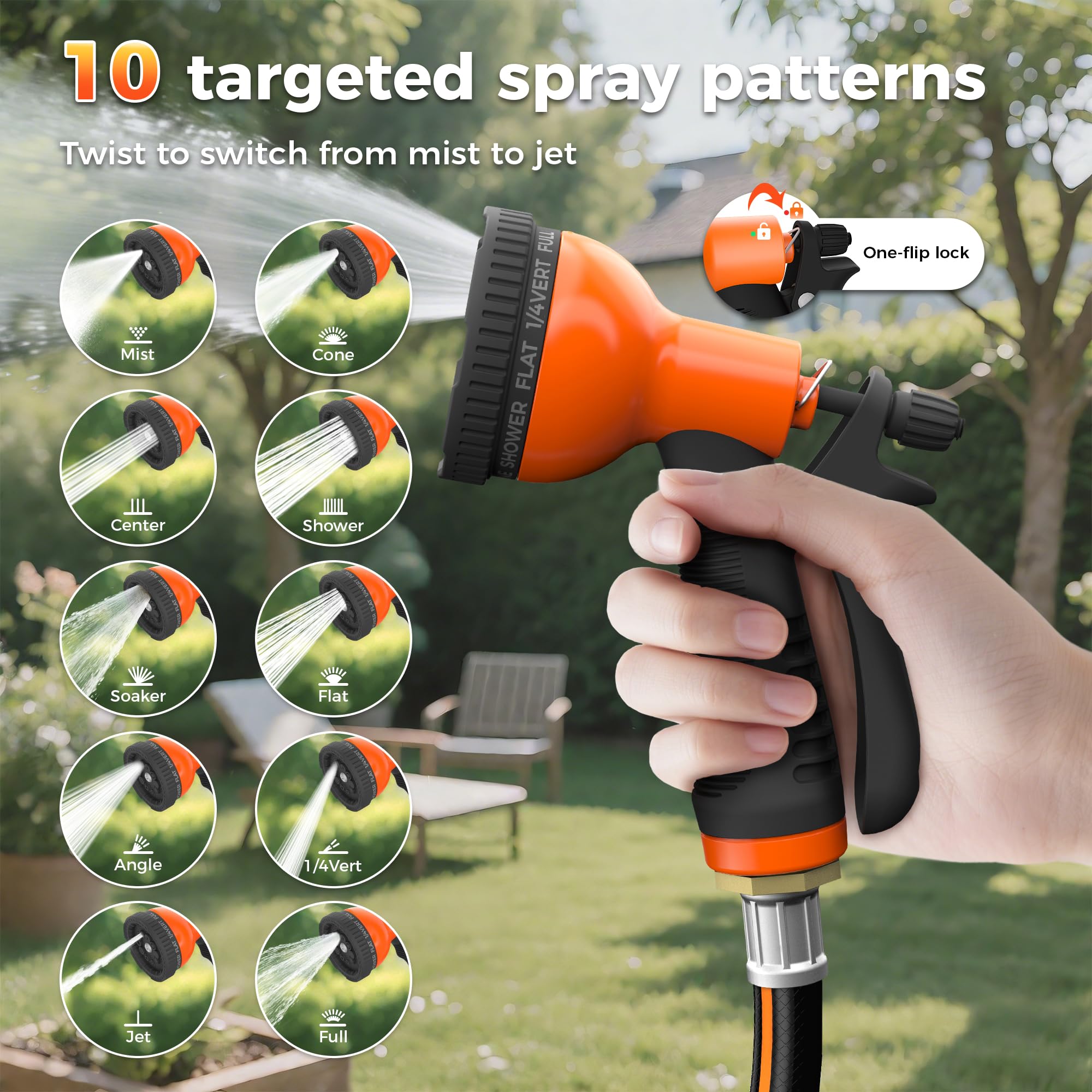 Treillage Tale Retractable Garden Hose Reel 1/2 in x 50 ft, Auto-Rewind & Any Length Lock, 180° Swivel Heavy Duty Hose Reel Wall Mount for Outside, 10 Spray Patterns, UV-Resistant