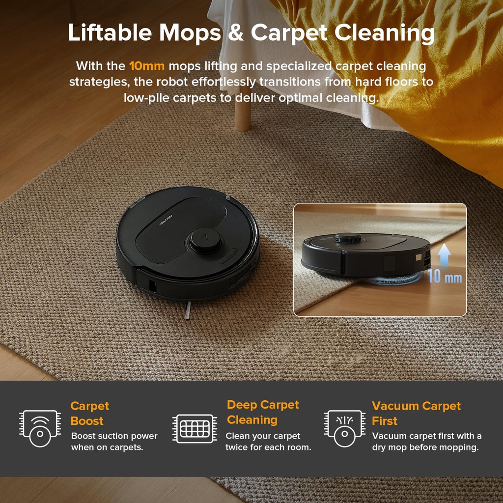 roborock Qrevo Series Robot Vacuum and Mop, 8000Pa Suction, Upgraded from Qrevo S, Anti-Tangle Brushes, Smart Obstacle Avoidance, Auto Mop Washing, All-in-One Dock, 200RPM Spinning Mops, Black(QV 35A)