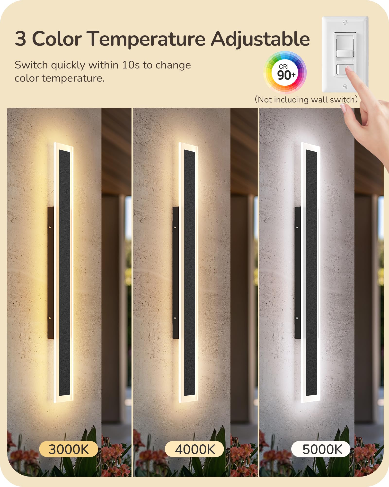 EDISHINE 39.4" LED Outdoor Wall Lights Dimmable, 2 Pack Long Exterior Lighting Fixtures Wall Mount, 3CCT, Linear Modern Outdoor Wall Sconce, IP65 Waterproof Front Porch Light for House 28W 1600LM