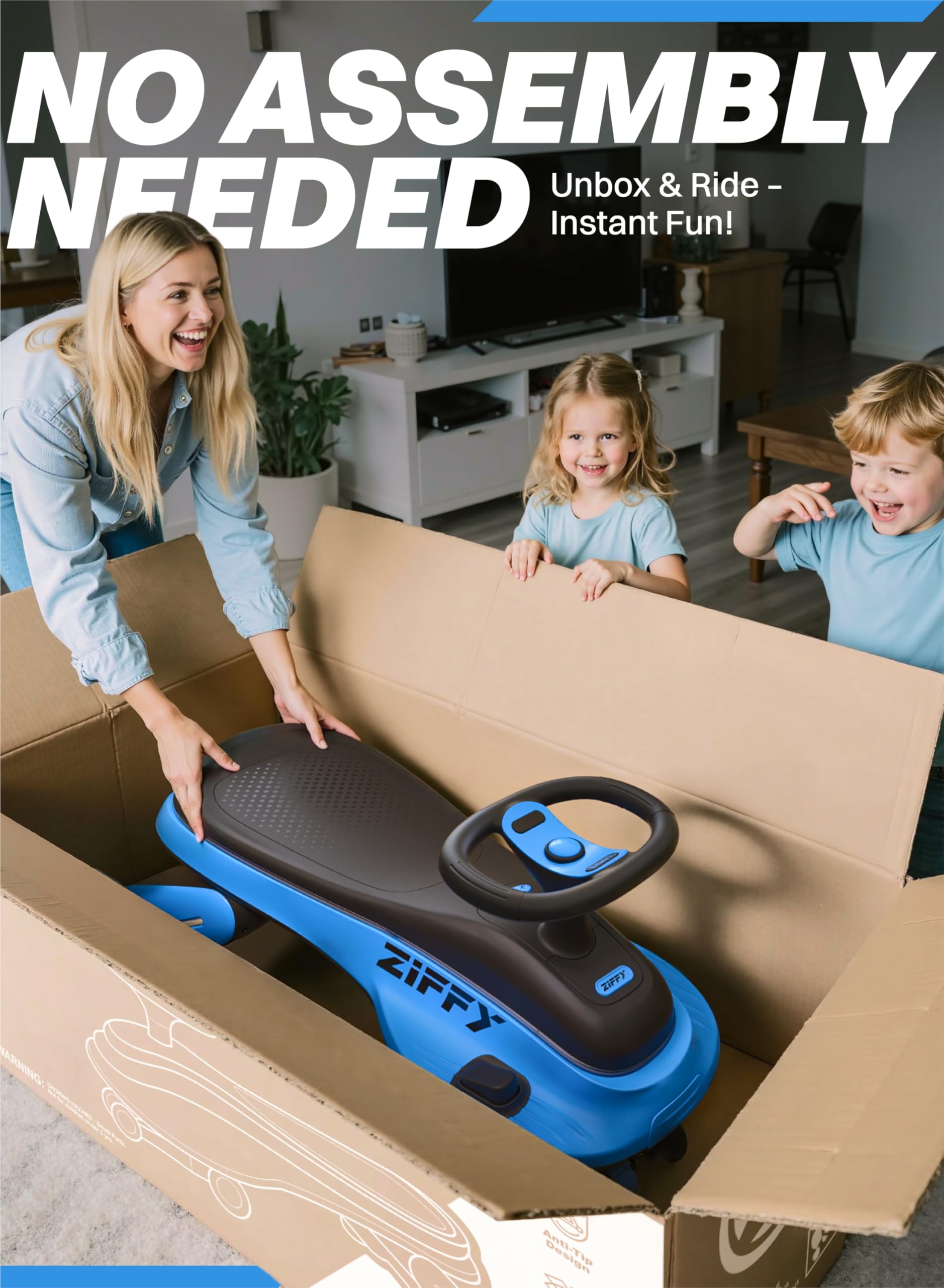 ZIFFY 45W 5.5A Light-Up Electric Wiggle Car with Pedal, Rechargeable Battery, 2-in-1 Swing Car, 2 Speed Ride-On Toy, Anti-Rollover, Flashing Wheels for Ages 3+ (Up to 110 lbs)