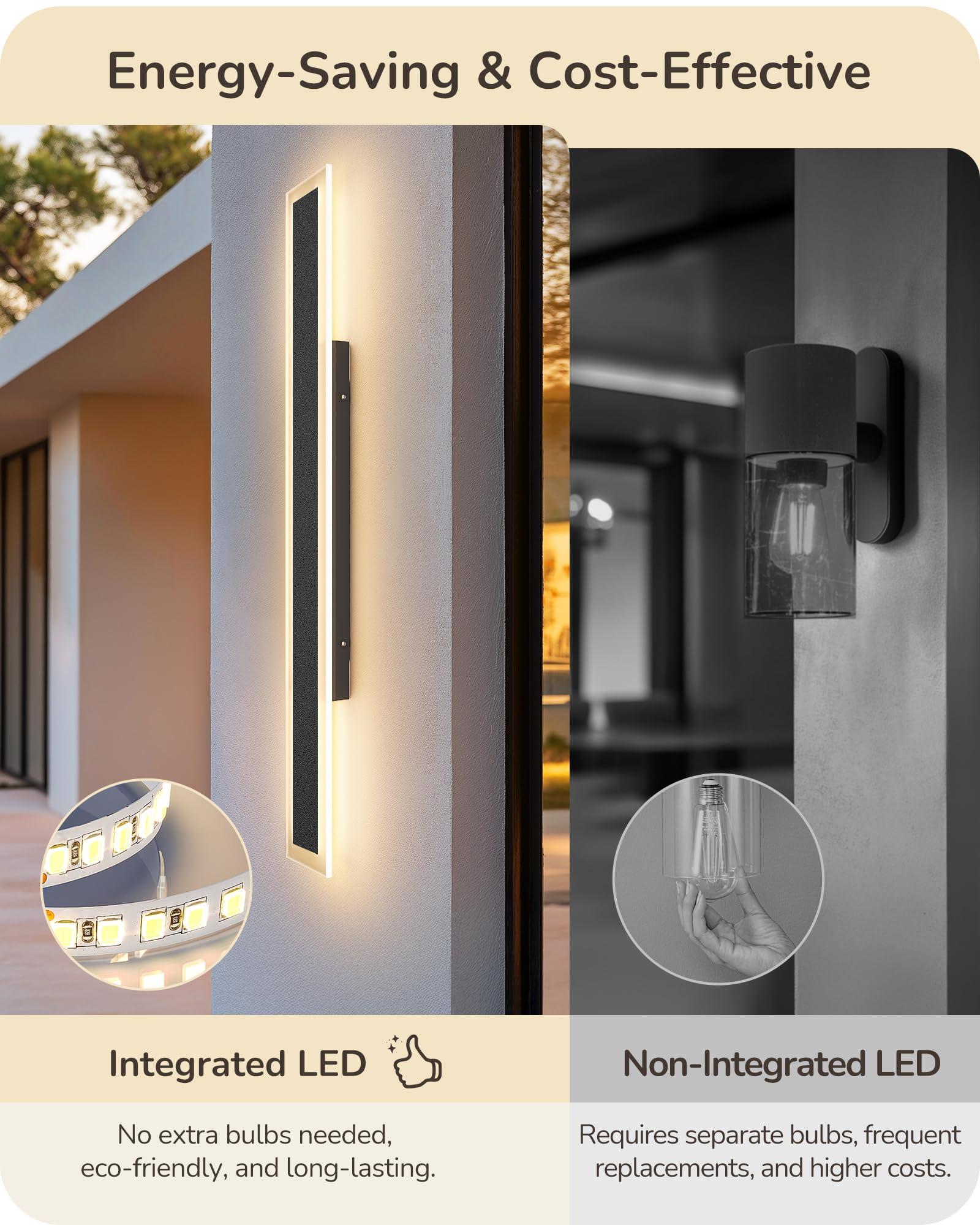 EDISHINE 39.4" LED Outdoor Wall Lights Dimmable, 2 Pack Long Exterior Lighting Fixtures Wall Mount, 3CCT, Linear Modern Outdoor Wall Sconce, IP65 Waterproof Front Porch Light for House 28W 1600LM