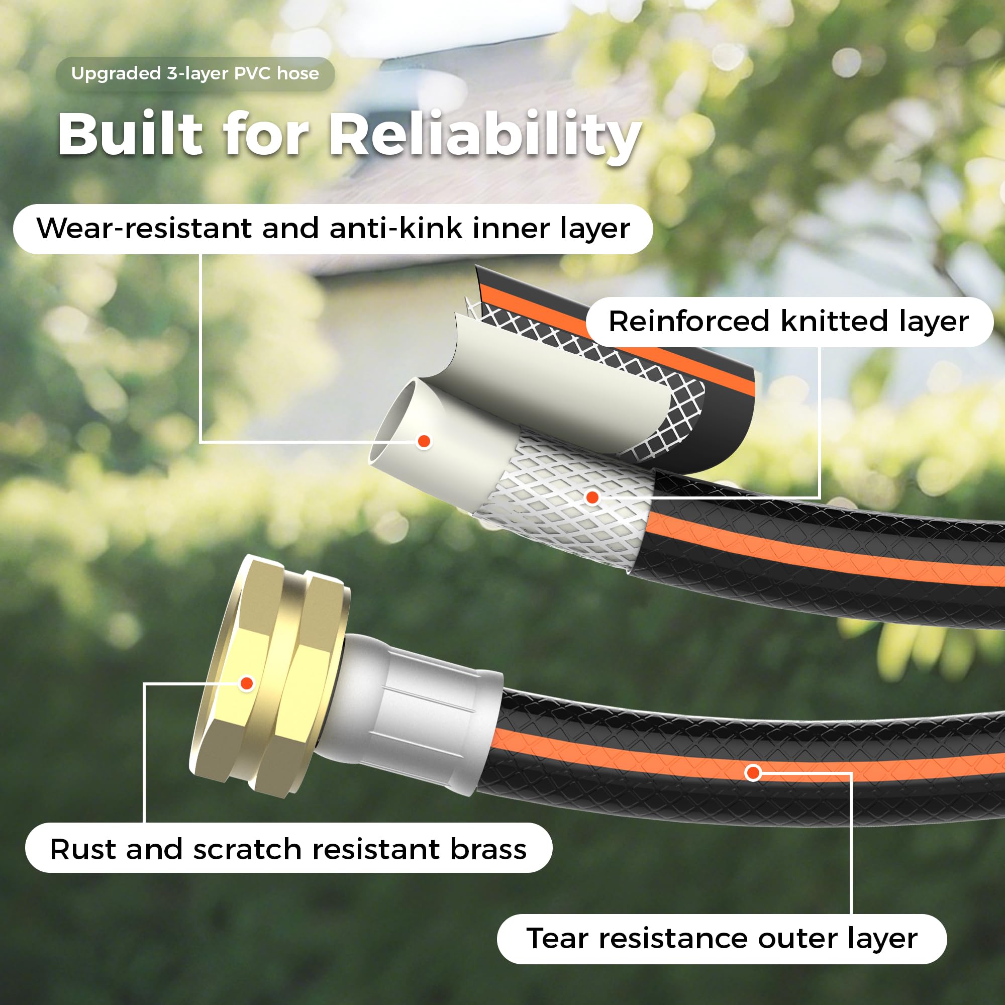 Treillage Tale Retractable Garden Hose Reel 1/2 in x 50 ft, Auto-Rewind & Any Length Lock, 180° Swivel Heavy Duty Hose Reel Wall Mount for Outside, 10 Spray Patterns, UV-Resistant