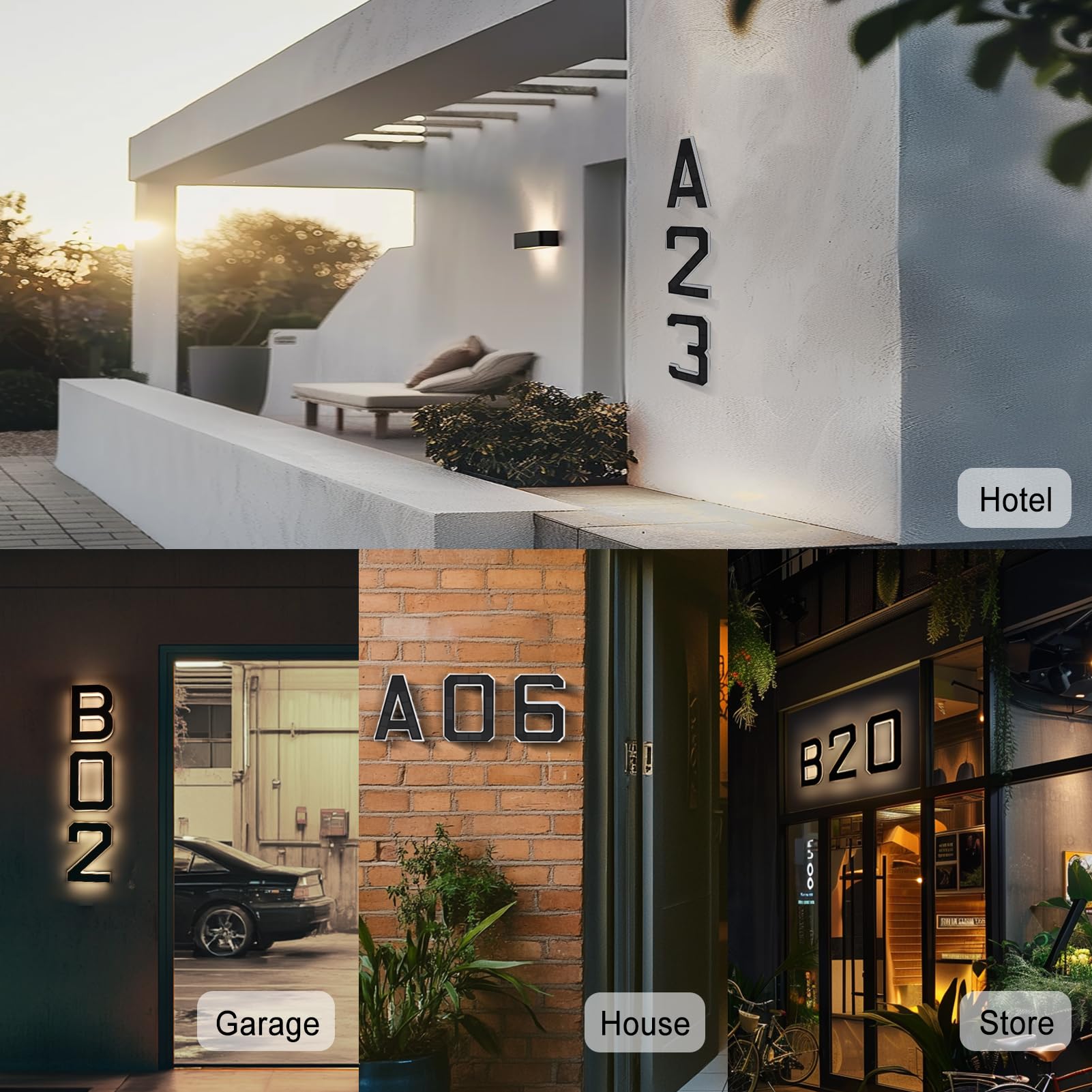 ISUNMEA 9 Inch Solar Lighted House Numbers for Outside, Light Up Waterproof LED Address Numbers Signs for Houses, Large Personalized Illuminated Exterior Modern House Numbers Light (1-Black, 9IN)