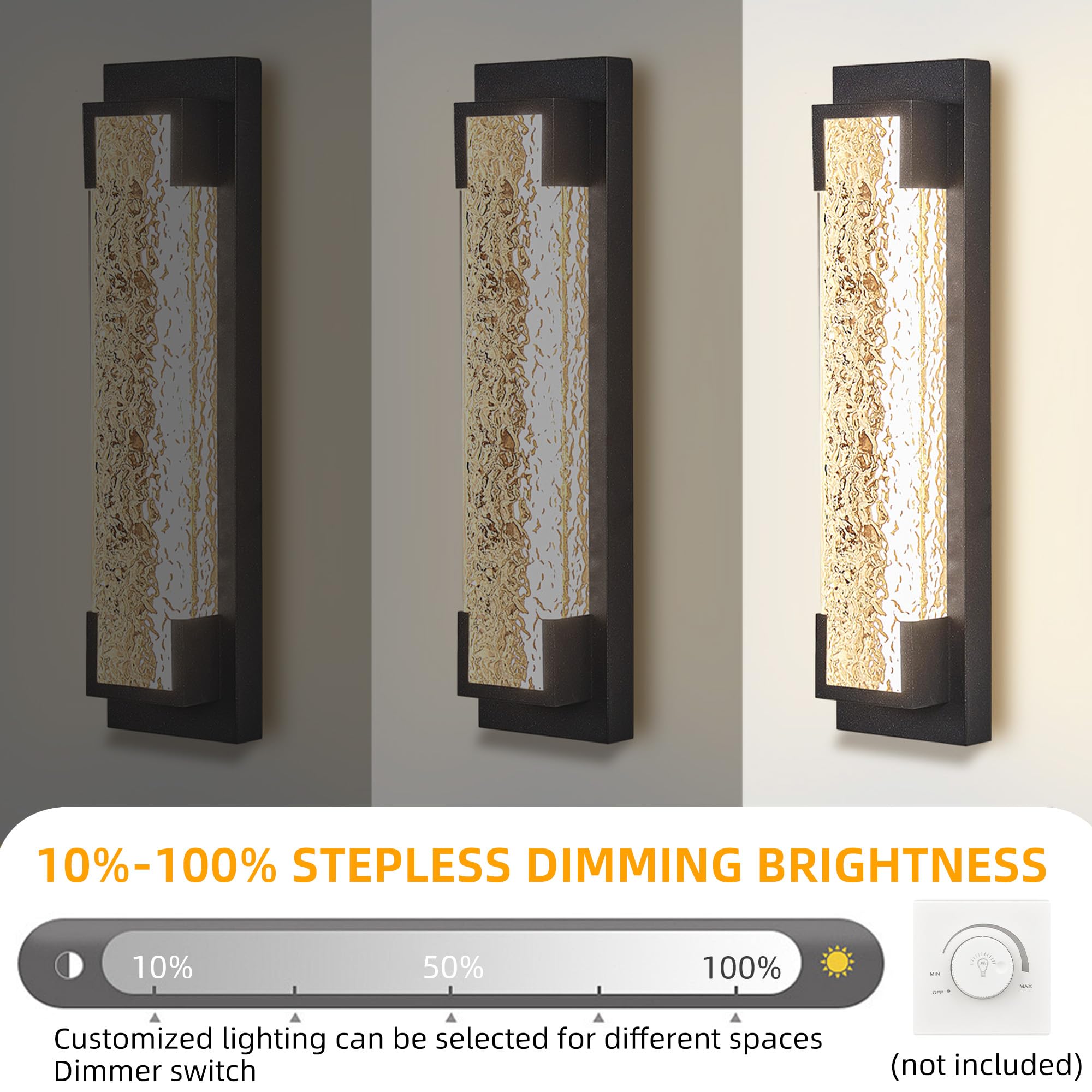 Hyunbae Outdoor Wall Light, 18.9" Large LED Modern Outdoor Wall Sconce, Waterproof Exterior Lighting Fixture with Acrylic Water Ripple Lamp 2700K Outdoor Porch Lights for House, Garage Dimmable