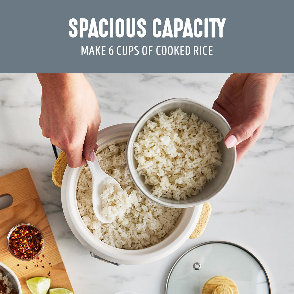 GreenLife Electric Rice Cooker, 3-Cups Uncooked/6-Cups Cooked, Removable PFAS-Free Nonstick Pot, One-Switch Design, Auto Keep Warm, Small Space Saving, Rice Paddle, Soup, Grains, Oatmeal, 1.5 QT, Grey