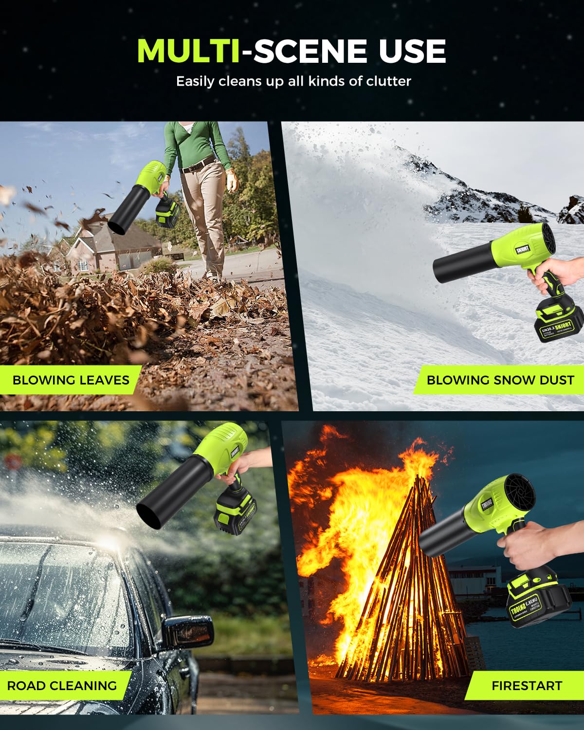 Leaf Blower Cordless with Battery and Charger, 800,000 RPM, Extended Nozzle, Lightweight Handheld Design,Blower for Patio Cleaning,car Blowing Water, Blowing Leaves and Dust（Bright Green）