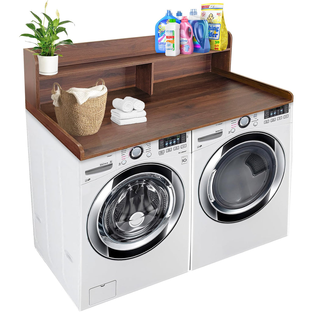 Royxen Laundry Countertop with Storage Universal Fit, Washer and Dryer Countertop with Shelf, Laundry Room Storage, 2-Tier Shelf (Walnut)