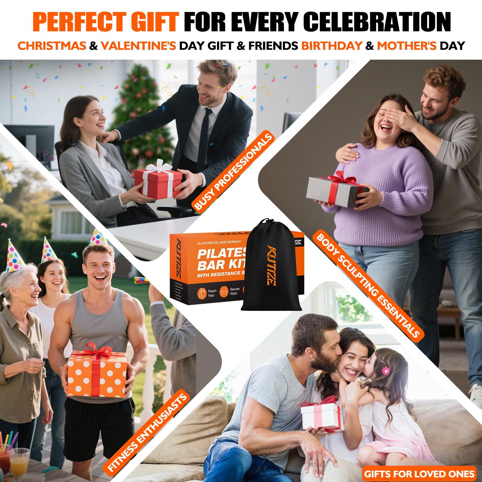 KUTIZE Pilates Bar Kit with Resistance Bands, Pilates Equipment, Multifunctional Resistance Bands with Bar for Women & Men, Home Gym Strength Training Equipment for Hip, Back, Arm, Full-Body Workouts