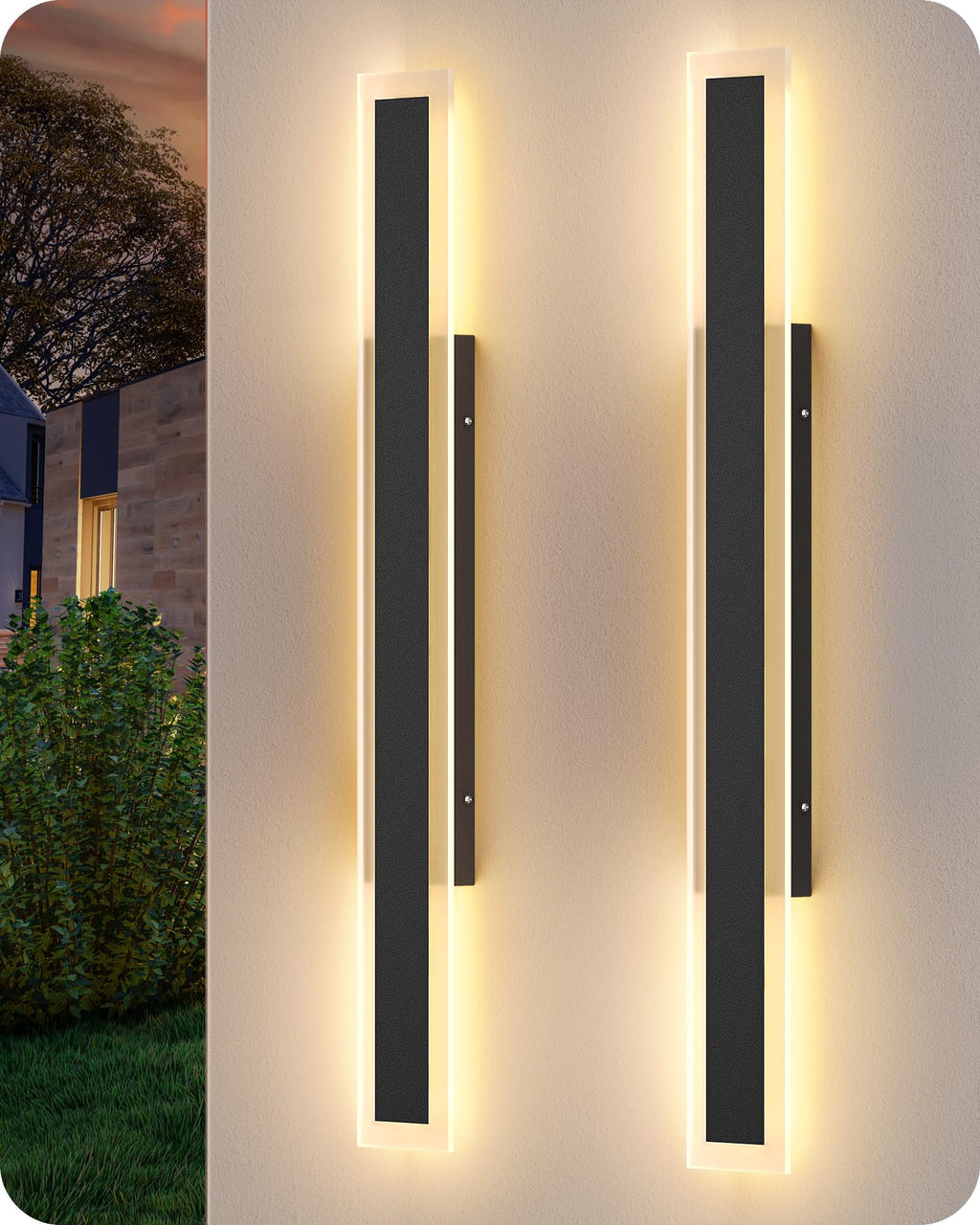 EDISHINE 39.4" LED Outdoor Wall Lights Dimmable, 2 Pack Long Exterior Lighting Fixtures Wall Mount, 3CCT, Linear Modern Outdoor Wall Sconce, IP65 Waterproof Front Porch Light for House 28W 1600LM