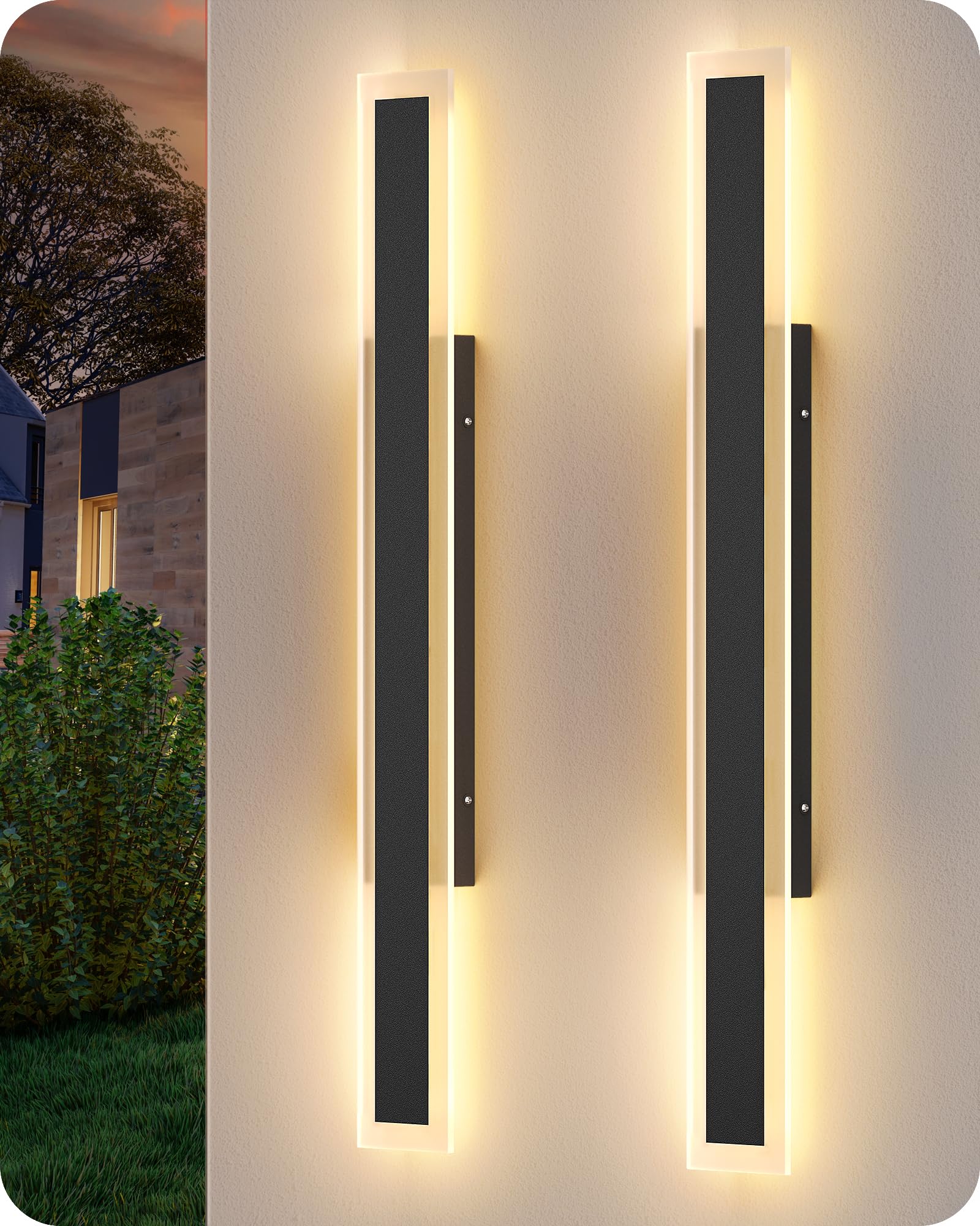 EDISHINE 39.4" LED Outdoor Wall Lights Dimmable, 2 Pack Long Exterior Lighting Fixtures Wall Mount, 3CCT, Linear Modern Outdoor Wall Sconce, IP65 Waterproof Front Porch Light for House 28W 1600LM