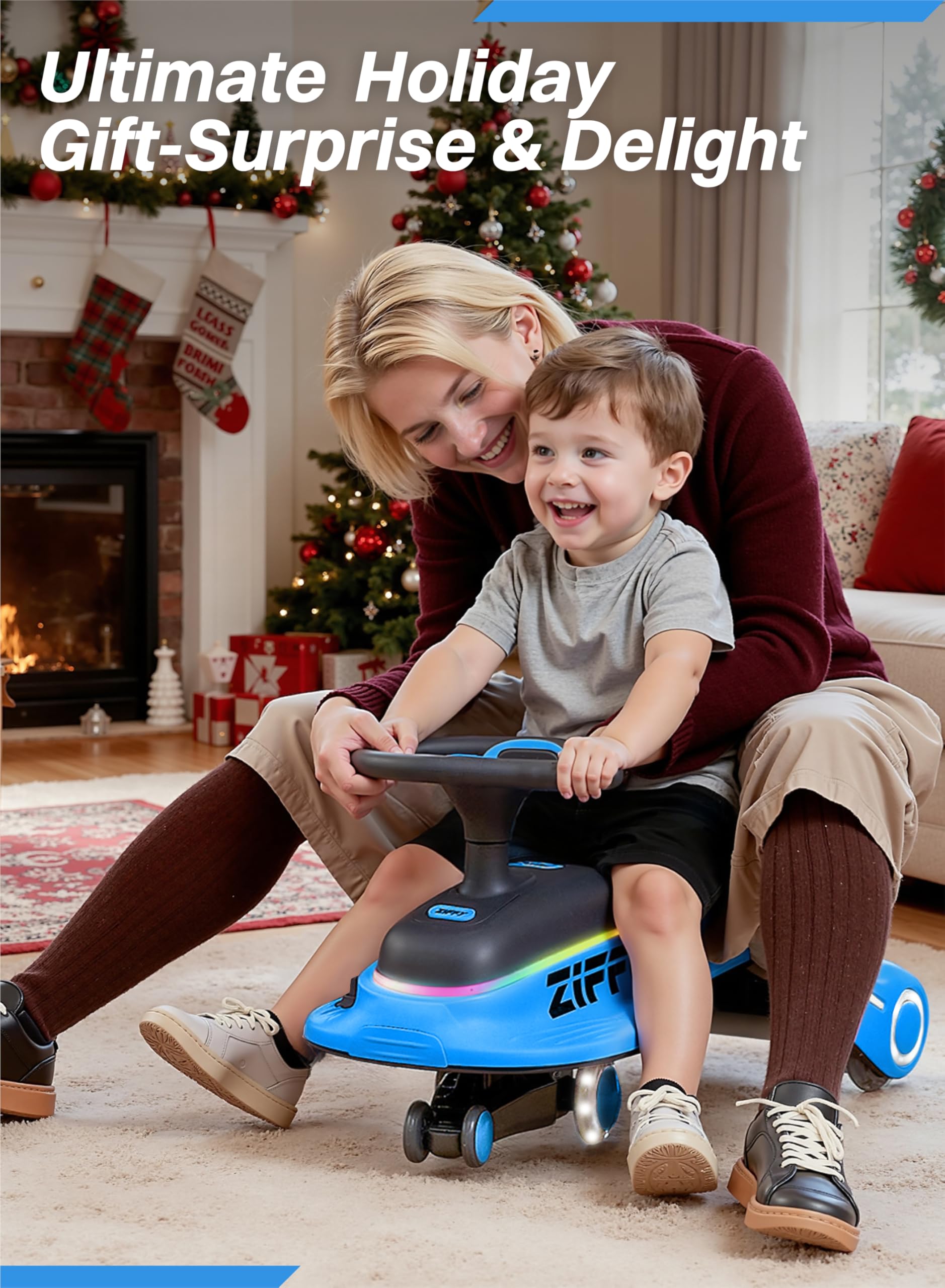 ZIFFY 45W 5.5A Light-Up Electric Wiggle Car with Pedal, Rechargeable Battery, 2-in-1 Swing Car, 2 Speed Ride-On Toy, Anti-Rollover, Flashing Wheels for Ages 3+ (Up to 110 lbs)