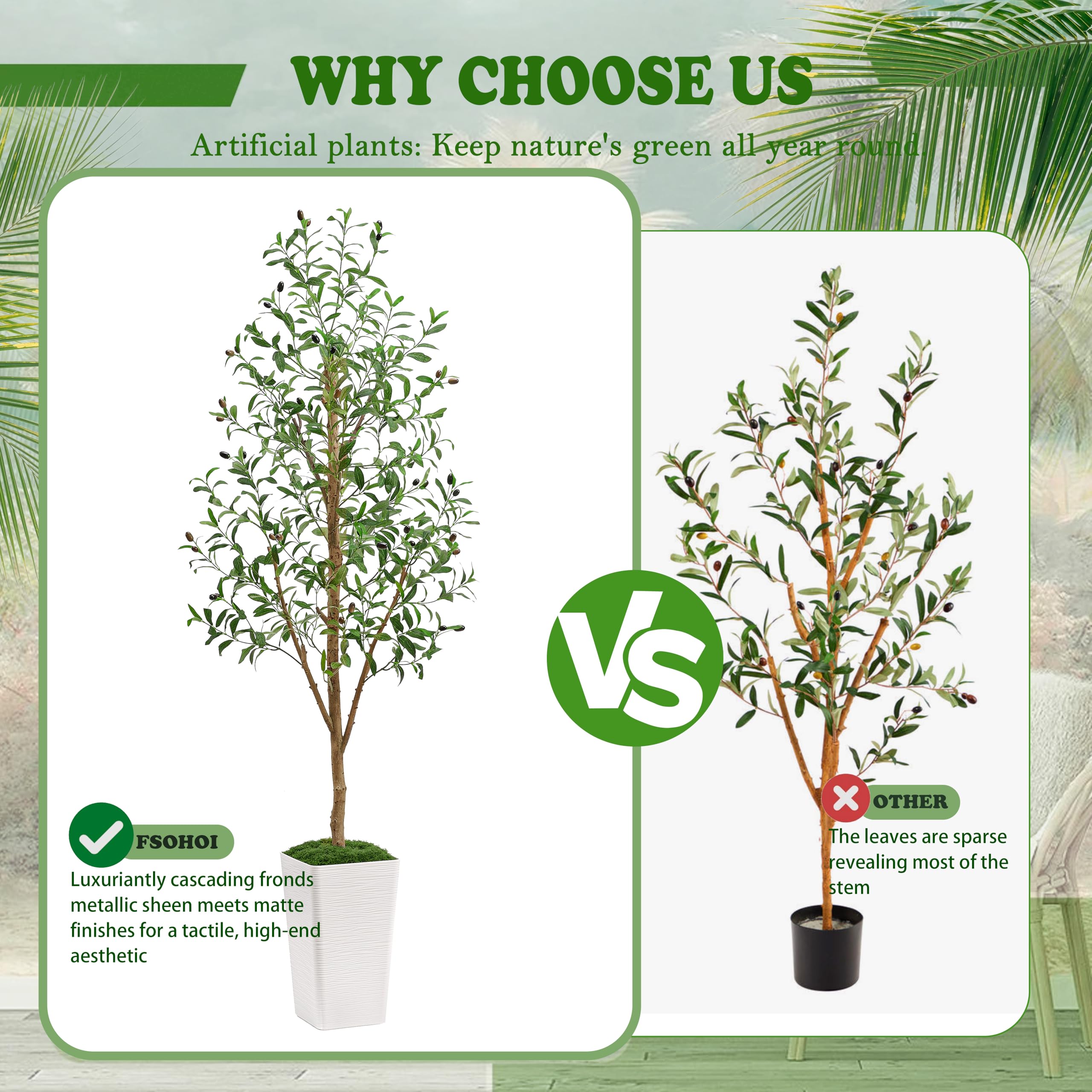 Artificial Olive Trees, Fake Olive Trees for Indoor, Faux Olive Silk Tree, Large Olive Plants (1, White Tall Planter, 5 FT)